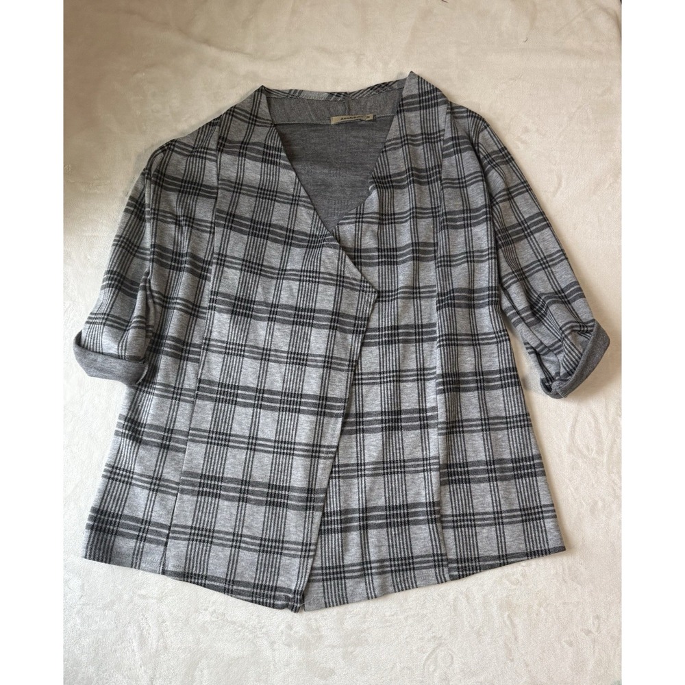 Ana & Kate Gray Black Plaid Stripe Rolled Sleeves Cardigan Business Shirt